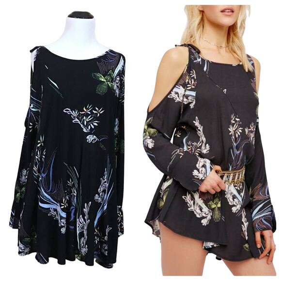 NWT Free People Clear Skies Cold Shoulder Tunic - Black - XS - Picture 1 of 16